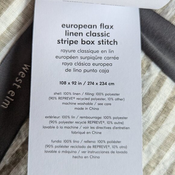 WEST ELM | NEW | European Linen Classic Stripe King/Cal. King Quilt, Cedar Strip - Picture 3 of 5